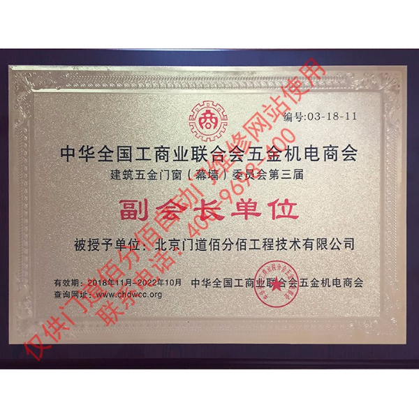 2018全國工商聯(lián)建筑五金門窗委員會副會長單位
